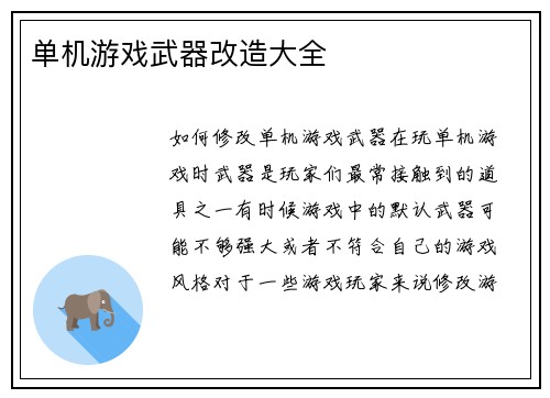 单机游戏武器改造大全